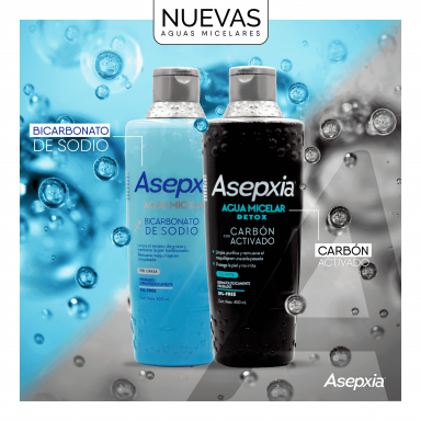 Asepxia Agua Micelar Bicarbonato Elimina grasa y maquillaje 400 ml