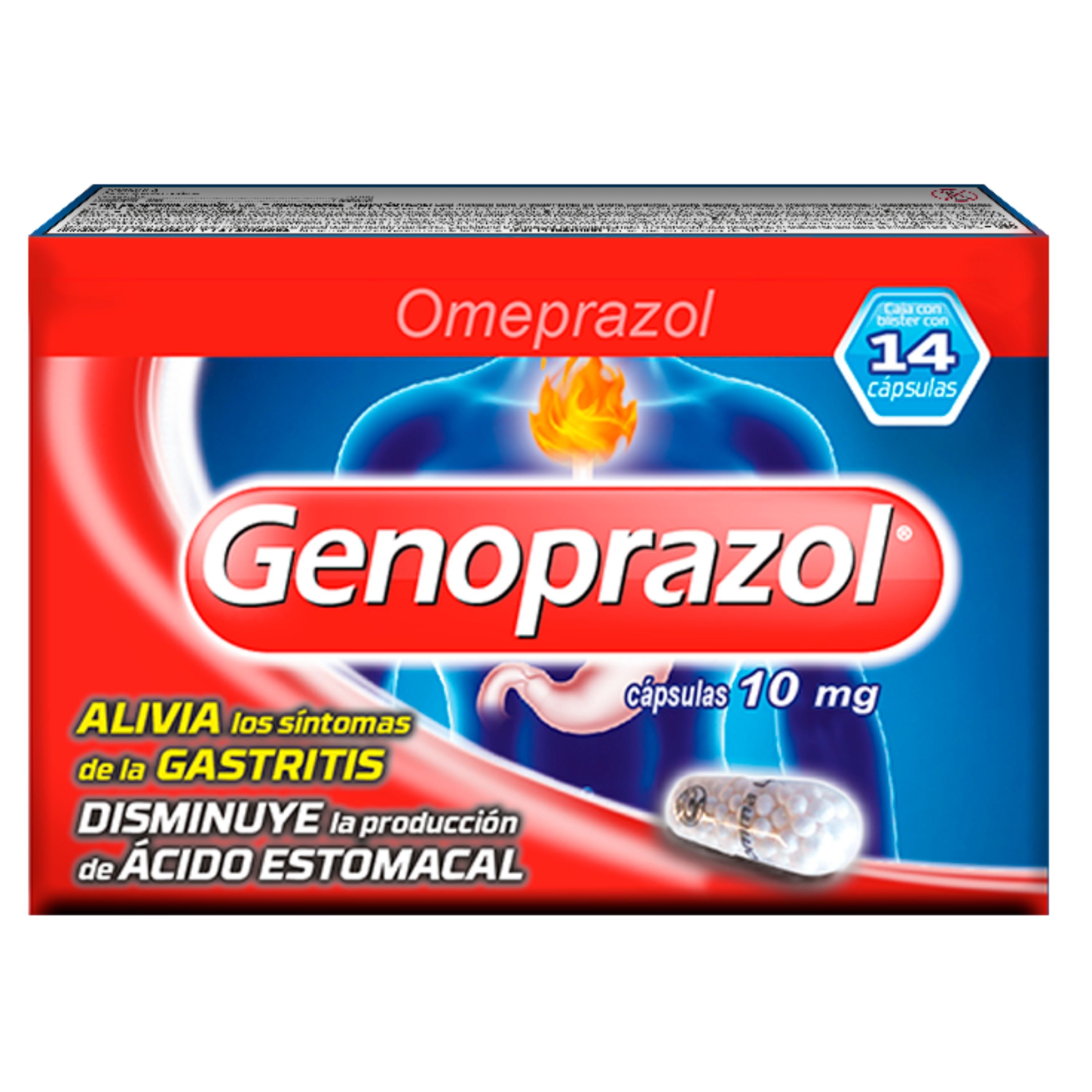 Genoprazol Gastritis y Agruras Alivia y Previene 14 Cápsulas 10 mg